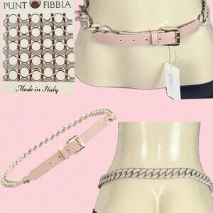 Funt Fibbia Pink Leather Made in Italy Gray Dusty Rose Resin Chunky Chain Belt